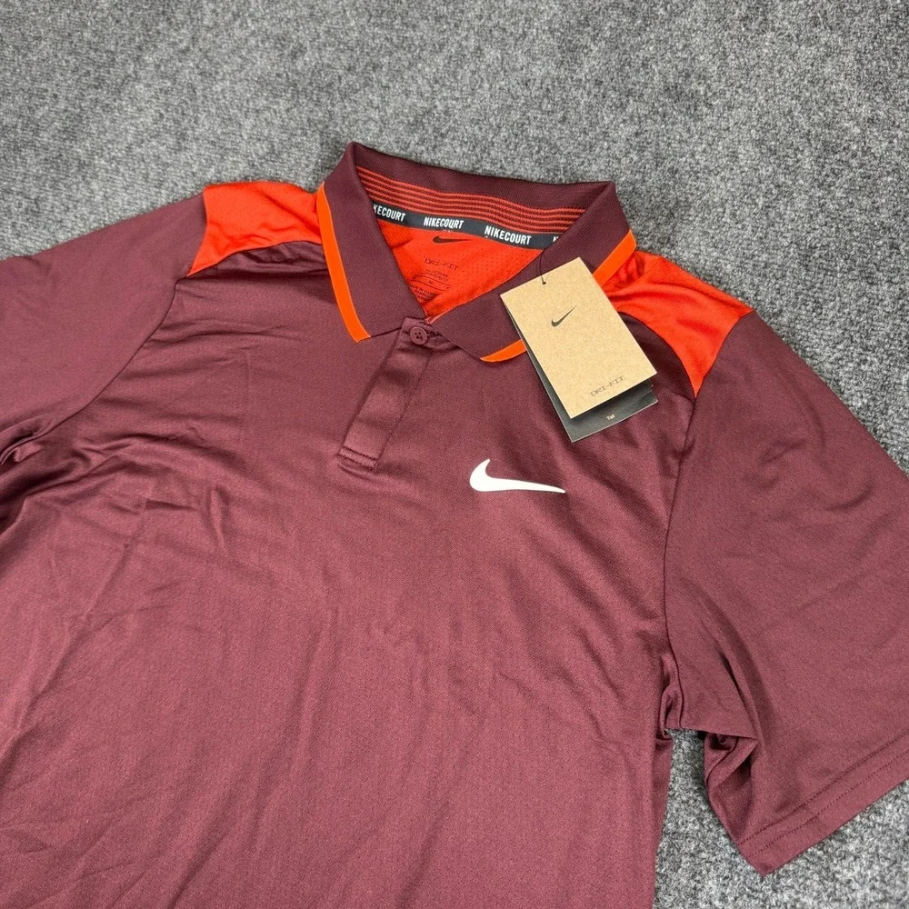 Nike Court Advantage Dri-FIT Tennis Polo Mens Size M-Tall Burgundy Shirt‎ NWT